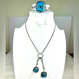 Turquoise 925 Lariat Necklace & Bracelet